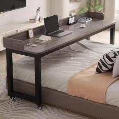 Imagem de Mesa sobreposta com rodas, mesa de trabalho para computador móvel, mesa ao lado, bandeja rolante para escrita de laptop, mesa de carrinho de mesa para laptop, sala de hospital casa, prateleira preta -