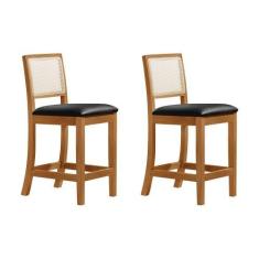 Imagem de Kit 2 Banquetas Altas Luxo em Tela Sextavadas Assento Estofado Couro P