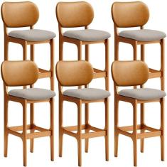 Imagem de Kit 06 Banquetas Altas Cozinha Betta L02 Imbuia Whisky Bege