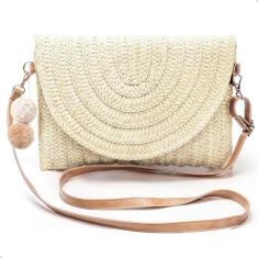 Imagem de Bolsa de Palha Pequena Acessório De Verão Praia Piscina Alça Transversal (Cru)