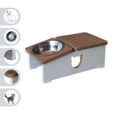 Imagem de Comedouro Bebedouro Elevado Gato Base Hibrido Petmdf - Inox - Maderacc