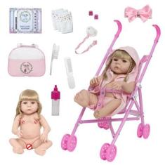 Imagem de Boneca Reborn Recém Nascida Saída De Banho Carrinho Passeio - Cegonha