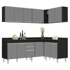 Imagem de Armário de Cozinha Modulado de Canto 6 Peças CP29 Balcão com Tampo Preto/Cinza - Lumil