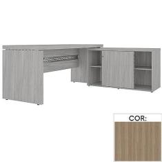 Imagem de Mesa de Escritório com Balcão e Prateleiras internas Pe50 em Mdp 180 x 170 cm Cor Noce Naturalle