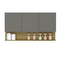 Imagem de Armário Aéreo de Cozinha 3 Portas com Nicho 1,20m Freijó/Cinza Line Kits Paraná