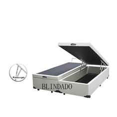 Imagem de Cama Box Baú Casal Bipartido Blindado Sintético Branco Com Pistão A Gás