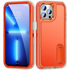 Imagem de Capa de defesa à prova de choque de armadura pesada para iphone 13 pro max 12 pro 11 pro max suporte de metal proteção de grau militar tampa traseira, transparente, laranja, para iphone 11pro max