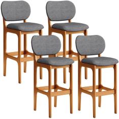Imagem de Kit 4 Banquetas Alta Bar Cozinha Sala Jantar Fixa Betta L02 Imbuia Linho Cinza Escuro - Lyam Decor