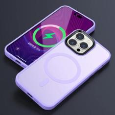 Imagem de Capa de telefone fosca translúcida fosca para iphone 15 14 13 12 11 pro max plus capa magnética de carregamento sem fio, roxo claro, para iphone 11