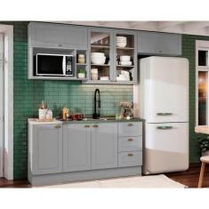 Imagem de Kit de Cozinha Modulada 7 Peças Americana (3 Aéreos. 2 Balcões, 1 Nicho, 1 Complemento) Cinza - Henn