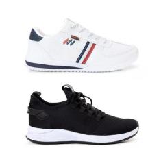 Imagem de Kit Dois Pares Tênis Preto Branco Masculino Esportivo Casual - RYBOOL,