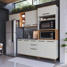 Imagem de Cozinha Modulada Compacta Isabelle 4 peças com Torre Quente para 2 Fornos Freijo/Arenas