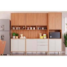 Imagem de Cozinha Modulada Completa 7 Peças (2Aéreos+2Balcões+1Paneleiro+2Complementos) CZ011 Freijo/Off White - MGM