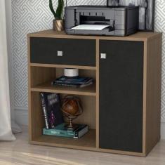 Imagem de Balcão Para Escritório Ravena Com 1 Porta E 1 Gaveta - Mel/Preto - Emo