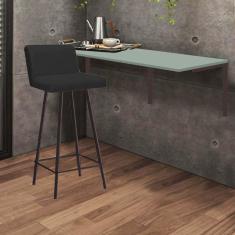 Imagem de Kit Mesa Suspensa de Parede Fixa MDF Verde Oliva + 1 Banqueta Lexi Ferro Marrom Corino Preto - Ahazzo Móveis