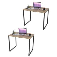 Imagem de Kit 2 Mesas De Escritório Office 90cm Estilo Industrial Prisma Carvalh