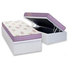 Imagem de Cama Box Baú Solteiro: Colchão Molas Ensacadas Ortobom D23 Physical Super Resistente + Base CRC Courano White(88x188)