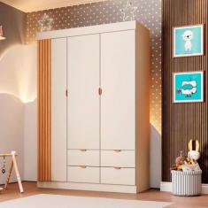 Imagem de Guarda-Roupa Infantil Ayla 3 Portas 4 Gavetas 100% MDF Off White - Pho