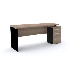 Imagem de Mesa Pé Painel com Gaveteiro 3 Gavetas PE40 em MDP 164 x 60 cm Cor Noce Naturalle Base Preta
