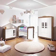 Imagem de Quarto de Bebê Ariel Berço Mini Cama Mirelle Guarda Roupa Cômoda Infantil Branco Amadeirado Carolina Baby