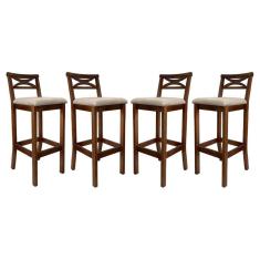 Imagem de Kit 4 Banquetas Alta para Cozinha Madri Madeira Castanho Suede CCS