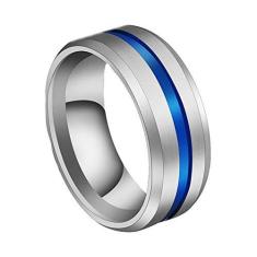 Imagem de MuYiYi11 Anéis masculinos e femininos coloridos, 8 mm, moderno, unissex, de duas cores, fina, linha interna, escovada, anel de dedo