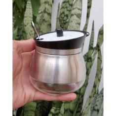 Imagem de Açucareiro De Luxo Aço Inox Com Tampa E Colher 9x9 Cm