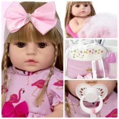 Imagem de Boneca Bebe Reborn Loira Baby Menina Fofa + Enxoval Completo - Cegonha
