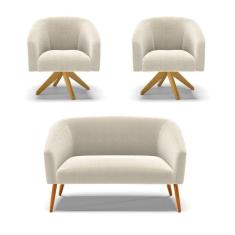 Imagem de Kit 1 Sofá Namoradeira E 2 Poltronas Stella Bouclê Bege Base De Madeira Ma30 - D`rossi