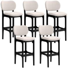 Imagem de Kit 5 Banquetas Alta Bar Cozinha Sala Jantar Fixa Betta L02 Preto Linho Cru - Lyam Decor