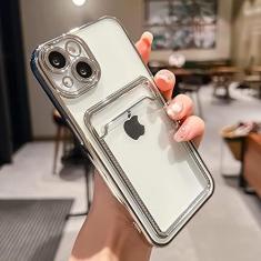 Imagem de Estojo porta-cartões transparente galvanizado para iPhone 13 11 12 14 Pro Max 14 Plus Bolso para fotos Capa de silicone à prova de choque, prata, para iphone 11 Pro