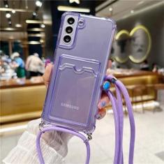 Imagem de Capa de bolsa de cartão com cordão crossbody para Samsung Galaxy S23 S21 S22 Note 10 20 Ultra S20 FE S10 Plus TPU macio capa traseira transparente, roxa, para Samsung S21Ultra
