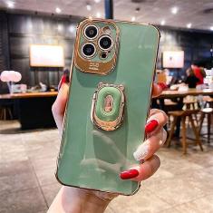 Imagem de Capa de telefone galvanoplastia Boucho para iphone 14 Plus 13 12 Pro MAX 11Pro XS XR X SE 6 7 8 mais suporte de telefone Ring Grip Case, verde claro, para iphone 14 Pro