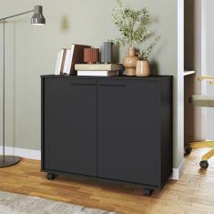 Imagem de Balcão Multiuso 2 Portas 2 Prateleiras com Rodízios MDP 12mm Preto