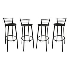 Imagem de Conjunto 4 Banqueta Preta Alta Para Balcão Bancada Cozinha - Multflex