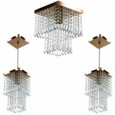 Imagem de Kit 1 Lustre Cristal Acr. Marry + 2 Pendentes Spark Cobre