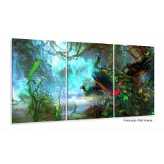 Imagem de Quadro Paisagem Artístico Pavão Sala Em Tecido 3 Peças 120x6