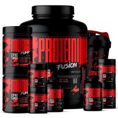 Imagem de Kit Whey Protein Fusion 1,8 Kg + 2 BCAA + 2 Creatina + 2 Glutamina + 2 Pré Treino  + Shaker-Unissex