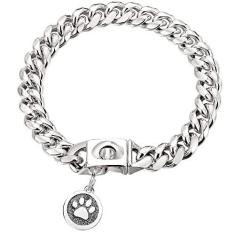 Imagem de iDofas Coleira de corrente para cães com elos cubanos, design de coleira com sino e etiqueta de cachorro, aço inoxidável, 10 mm, ouro, prata, coleira para cachorros, pequenos, médios e grandes