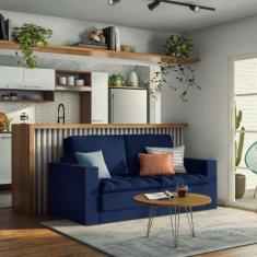 Imagem de Sofá 3 Lugares Retrátil Zugo Linho Azul Marinho 180 cm - Mobly