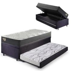 Imagem de Bicama Box Baú Viúva 120X203 Suede Preto Com Colchão Adapto Molas Ensa