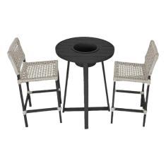 Imagem de Conjunto Bistrô Champanheira Tampo Ripado e 2 Banquetas França Corda Náutica Areia