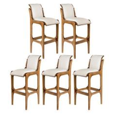Imagem de Kit 5 Banquetas Alta para Cozinha 37 x 101 Cm Barcelona Madeira Imbuia