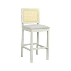 Imagem de Banqueta Alta Bistrô Lyon Madeira Maciça Encosto Telinha Assento Estofado Corano OFF-WHITE/BEGE