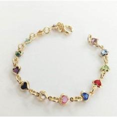 Imagem de Pulseira Infantil Corações Coloridos Em Banho De Ouro f. 6.9