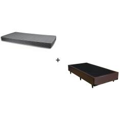 Imagem de Cama Box Solteiro Sintético Marrom 88 com Colchão Boston Bello Box - 100% Espuma - D33 Cinza