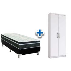 Imagem de Cama Box Solteiro crc + Colchão Molas + Armário Multiuso Margarida Branco