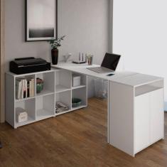 Imagem de Mesa para Escritório Diretor em L com Nichos e Balcão Espresso Móveis Branco