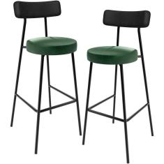 Imagem de Kit 02 Banquetas Alta Bar Cozinha Sala Jantar Milão L02 Couríssimo Preto Facto Verde