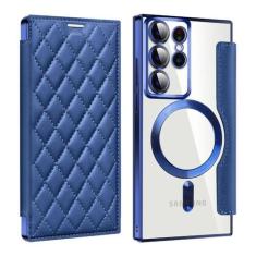 Imagem de Porta-cartões de couro magnético para Samsung Galaxy S23FE S24 S22 Ultra Plus Porta-cartões de carga sem fio Capa rígida à prova de choque, azul escuro, Galaxy S23 FE